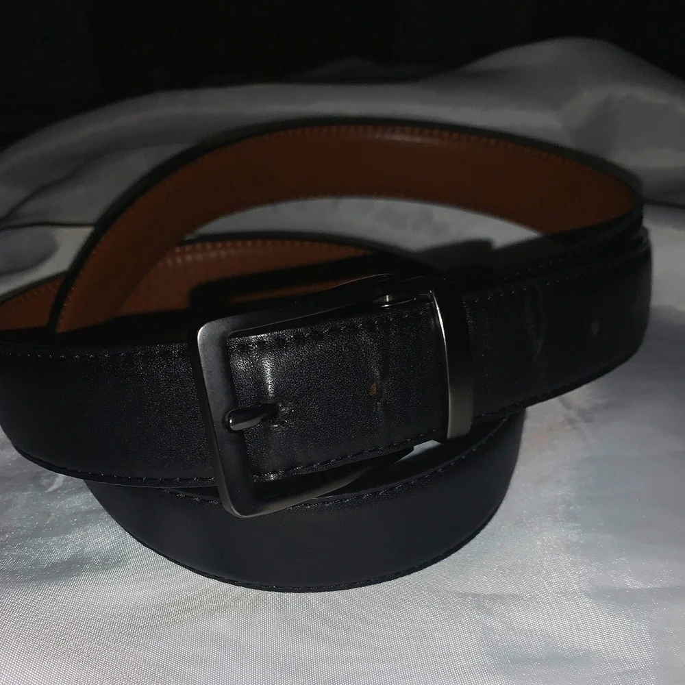 Mens Reversible Leather Belt Black Brown Gunmetal Buckle‎ Dress Accessory 15